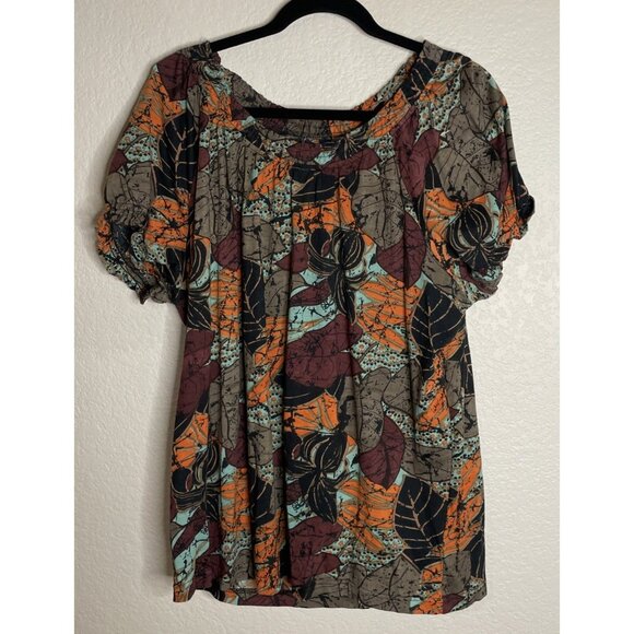 Westbound 1X Womens Colorful Short Sleeve Tunic Top Tropical Floral Cottage - Picture 1 of 7